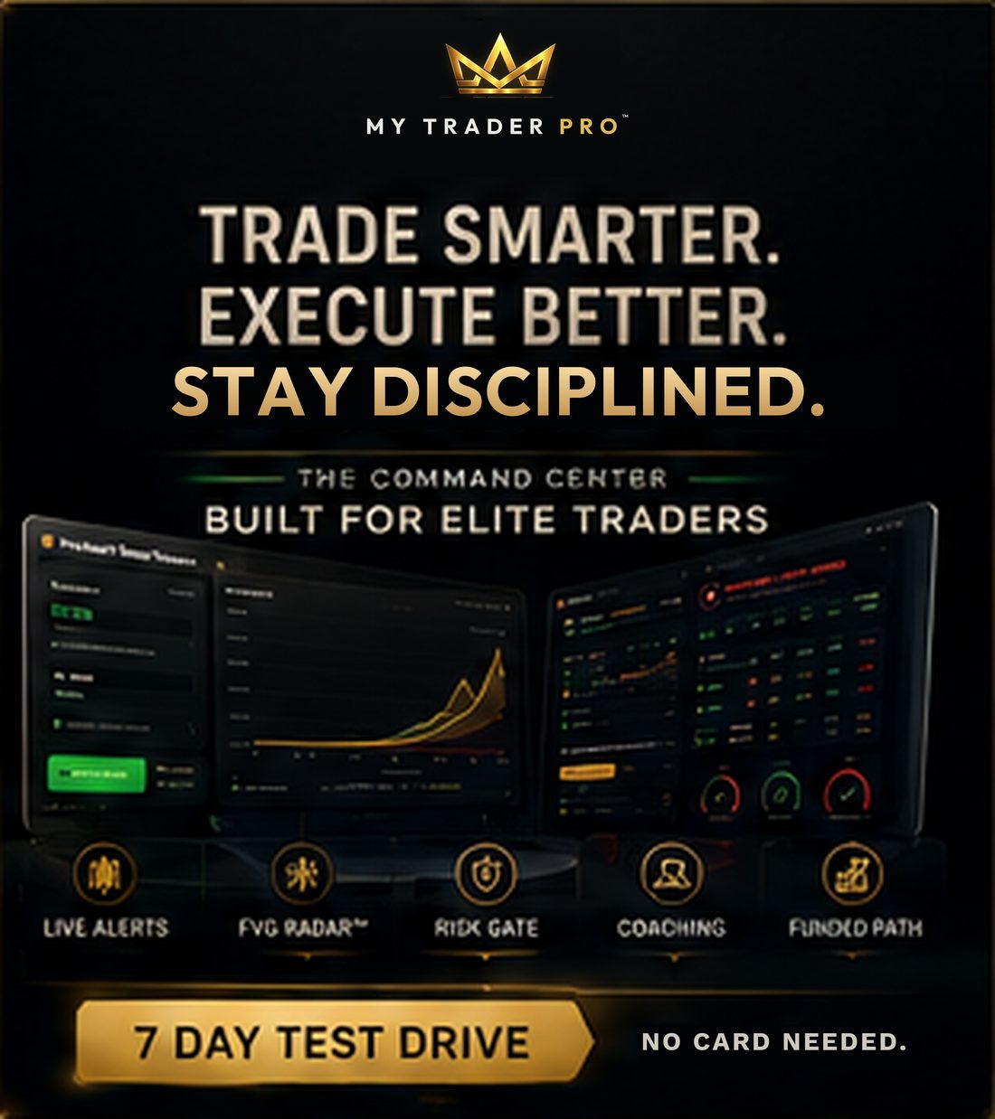 Poster — the command center screens: trade smarter, execute better, stay disciplined
